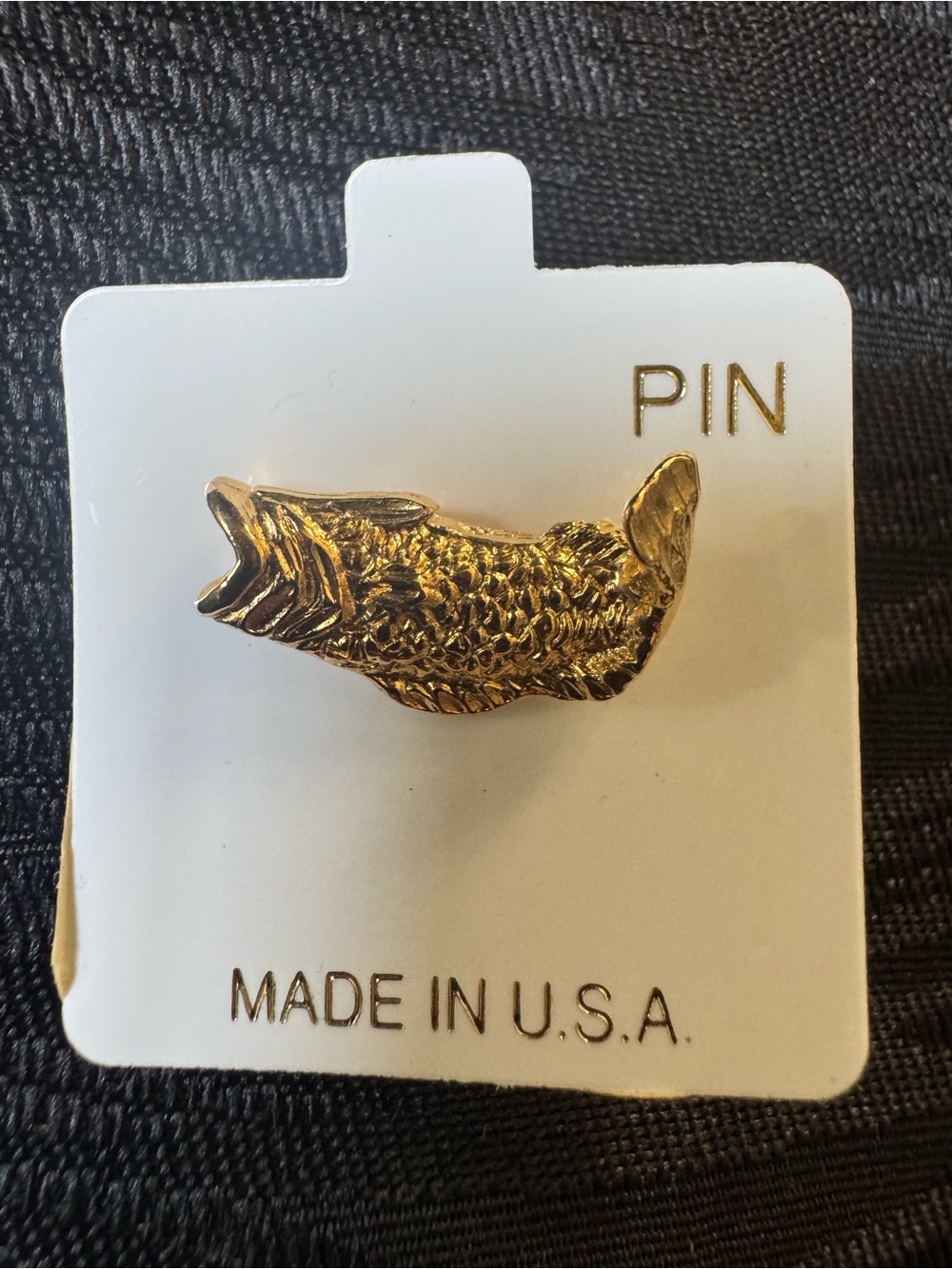 Gold Tone Fish Lapel Pin - Made in U.S.A.